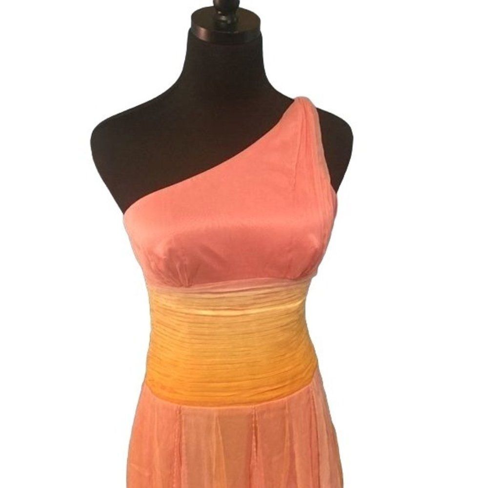 NWT Laundry by Shelli Segal Silk Dress One Shoulder Pink Yellow Size 2 - Picture 5 of 12